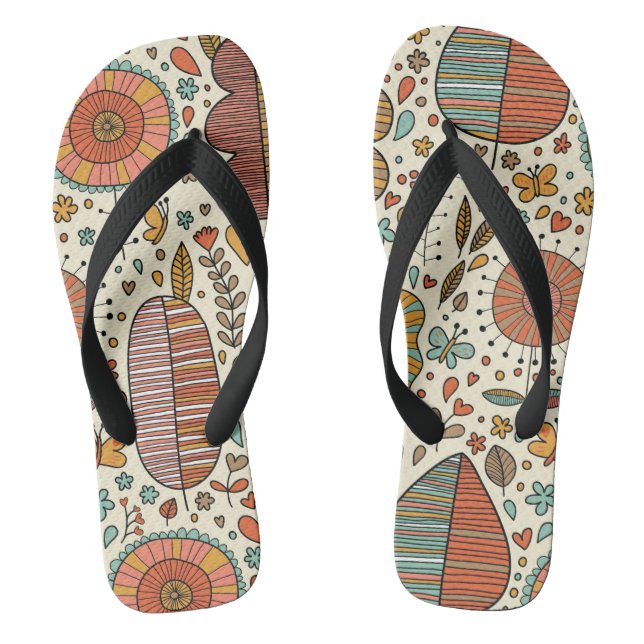 Summer floral pattern made of leaves flip flops (Footbed)