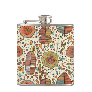 Summer floral pattern made of leaves hip flask
