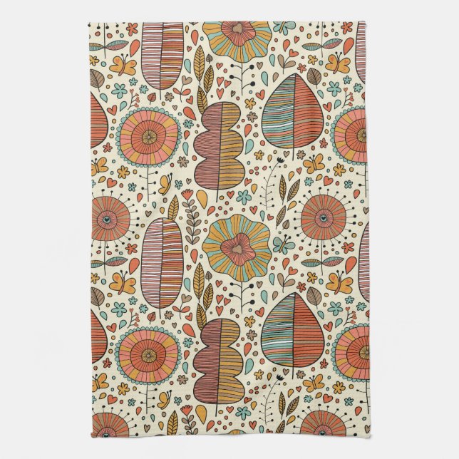 Summer floral pattern made of leaves kitchen towel (Vertical)