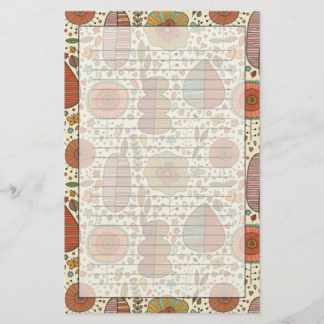 Summer floral pattern made of leaves stationery (Front)