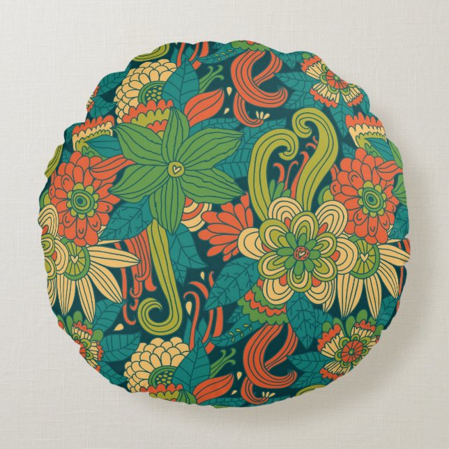 Summer floral pattern round pillow (Front)