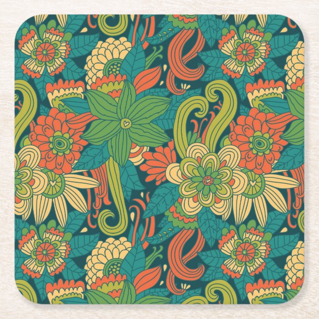Summer floral pattern square paper coaster (Front)