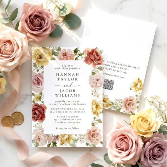 Summer Floral QR Code Wedding Invitation (Creator Uploaded)