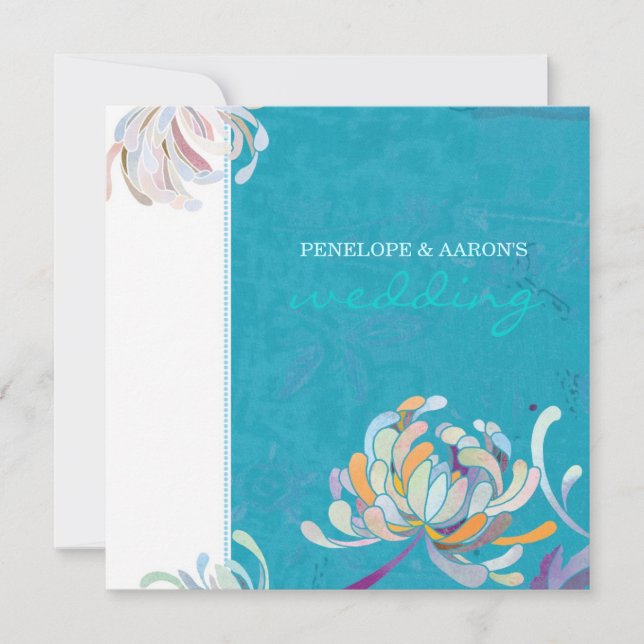 Summer Floral Turquoise Wedding Invitation (Front)