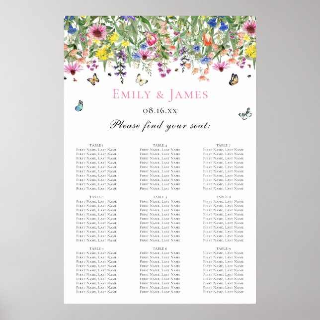 Summer Floral Wedding Seating Chart (Front)