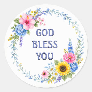 Summer Floral Wreath Watercolor Classic Round Sticker