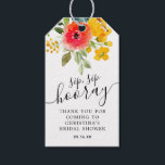 Summer Florals Sip Sip Hooray Bridal Shower Gift Tags<br><div class="desc">Bridal Shower favour tags for mini wine bottle featuring watercolor summer florals of bright red,  yellow and greenery.</div>
