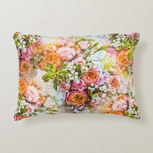 Summer flower background, bouquets of flowers accent pillow