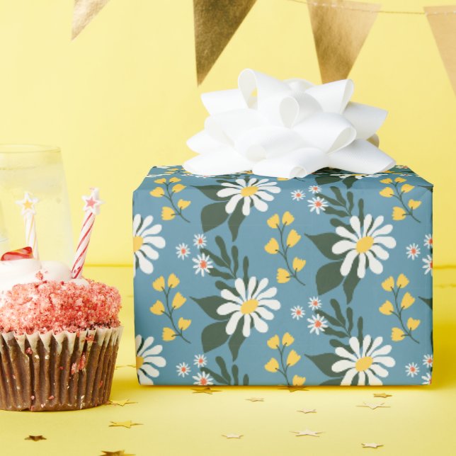 Summer Flower Bouquet on Blue Wrapping Paper (Birthday Party)