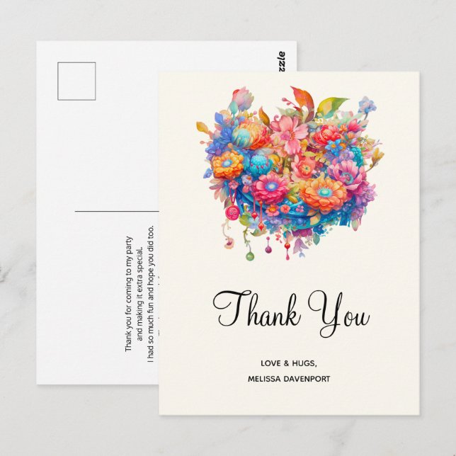 Summer Flower Bouquet Whimsical Boho Postcard (Front/Back)