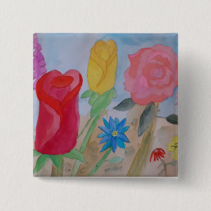 Summer Flower Garden 2 Inch Square Button