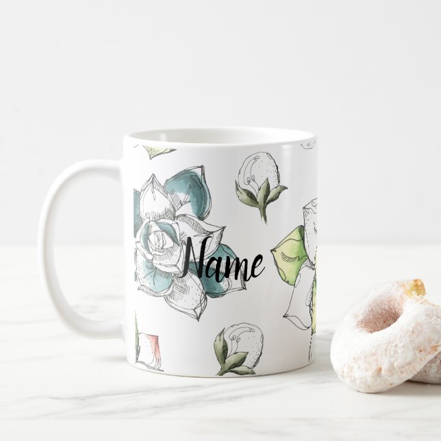 Summer Flower Hand drawn pattern Ceramic Novelty Coffee Mug (With Donut)