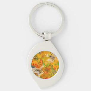 Summer Flowers abstract Orange Gold Yellow Button Keychain