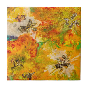 Summer Flowers abstract Orange Gold Yellow  Tile