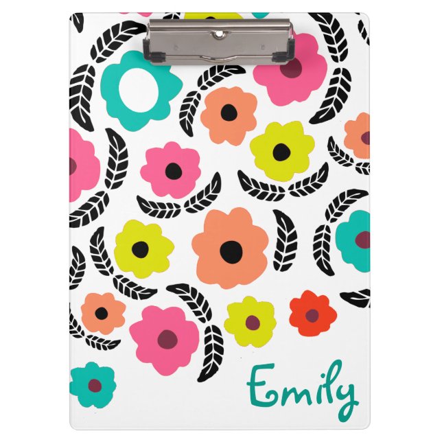 Summer Flowers and Black Leaf Clipboard (Front)