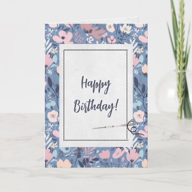 Summer Flowers and Needle Birthday  Card (Front)