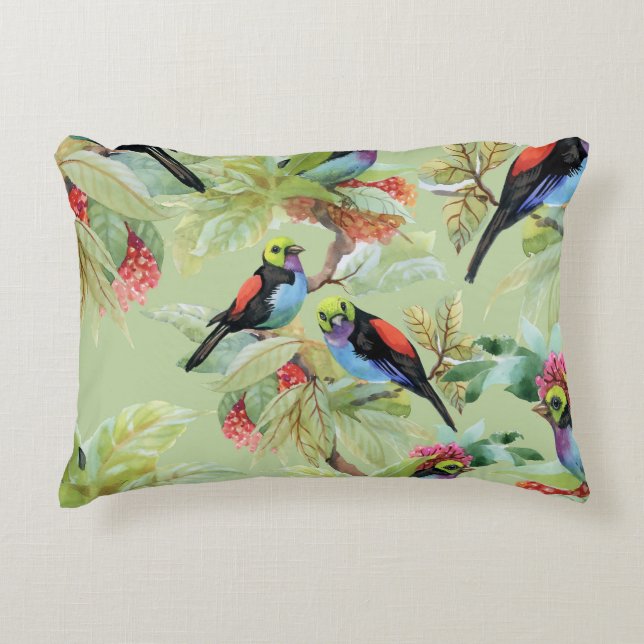 Summer Flowers Birds: Tropical Pattern Accent Pillow (Front)