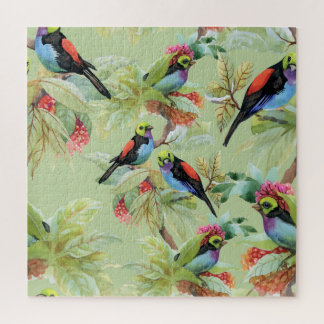 Summer Flowers Birds: Tropical Pattern Jigsaw Puzzle