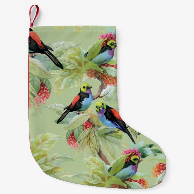 Summer Flowers Birds: Tropical Pattern Small Christmas Stocking (Front)