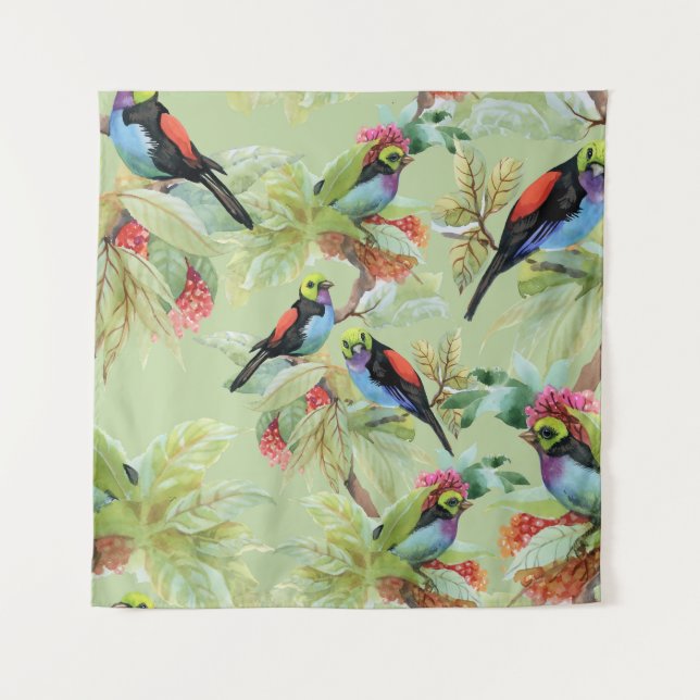Summer Flowers Birds: Tropical Pattern Tapestry (Front)
