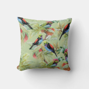 Summer Flowers Birds: Tropical Pattern Throw Pillow