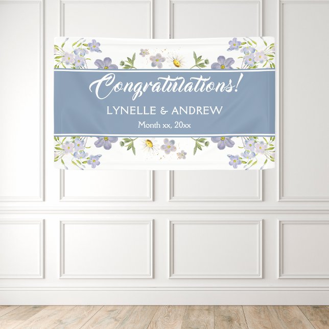 Summer Flowers Blue Wedding Banner (Summer Flowers Blue Wedding Banner)