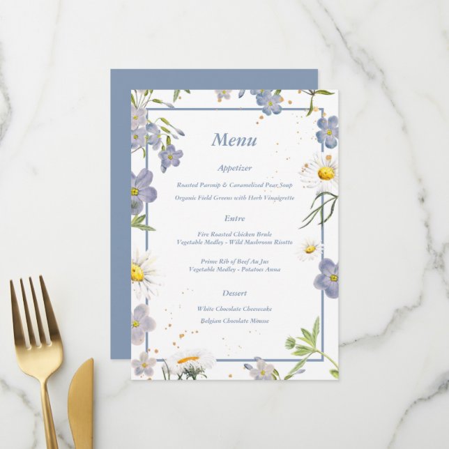 Summer Flowers Blue Wedding Menu (Front/Back In Situ)