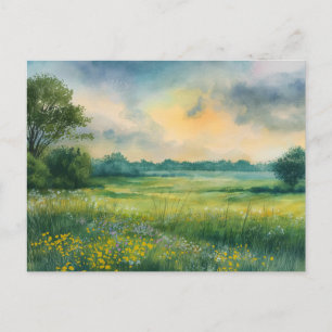 Summer  Flowers  Field Watercolor Nature Postcard