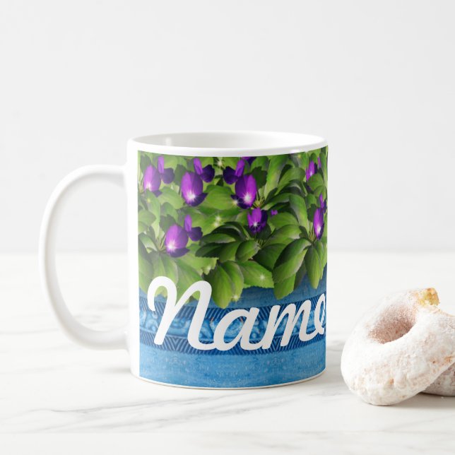 Summer Flowers Floral Personalized Coffee Mug, Cup (With Donut)