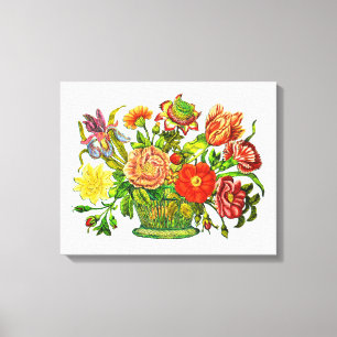 Summer Flowers in a Basket, Vintage Art Canvas Print