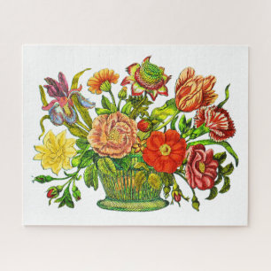 Summer Flowers in a Basket, Vintage Art Jigsaw Puzzle