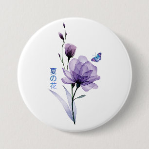 Summer Flowers, Japanese Art 3 Inch Round Button