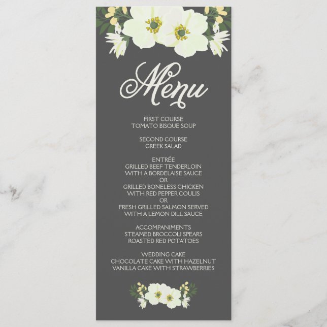 Summer Flowers Menu Card | Yellow & Grey II (Front)