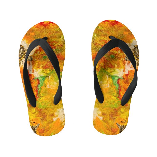 Summer Flowers Orange Gold Yellow  Kid's Flip Flops (Footbed)