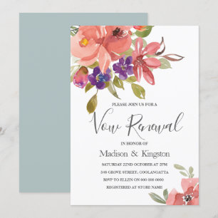 Summer Flowers Peach Vow Renewal Invite
