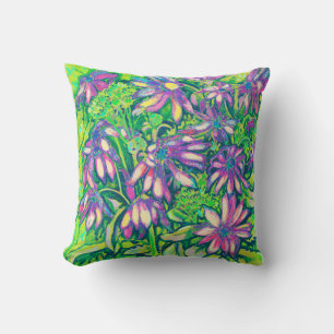 Summer Flowers Purple Green Wildflowers Floral Art Throw Pillow