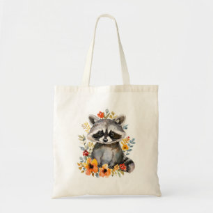 Summer Flowers Raccoon Watercolor Tote Bag