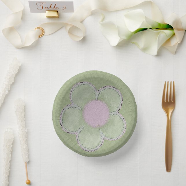 Summer Flowers Sage Paper Plate (Wedding)