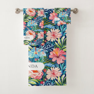 Summer Flowers Tropical Floral Pattern Leaves Bath Towel Set