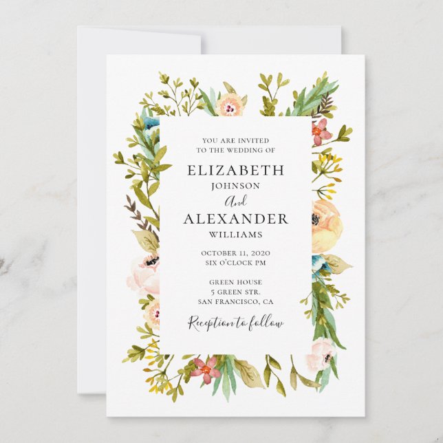 Summer flowers wedding invitation. Spring floral Invitation (Front)