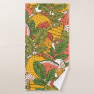Summer food seamless pattern. Sanwiches,ice cream  Bath Towel