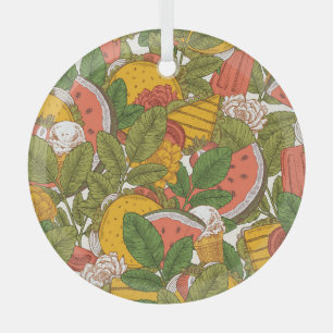 Summer Food Vintage Illustration Pattern Glass Ornament