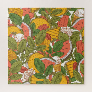 Summer Food Vintage Illustration Pattern Jigsaw Puzzle