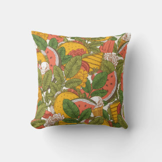 Summer Food Vintage Illustration Pattern Throw Pillow