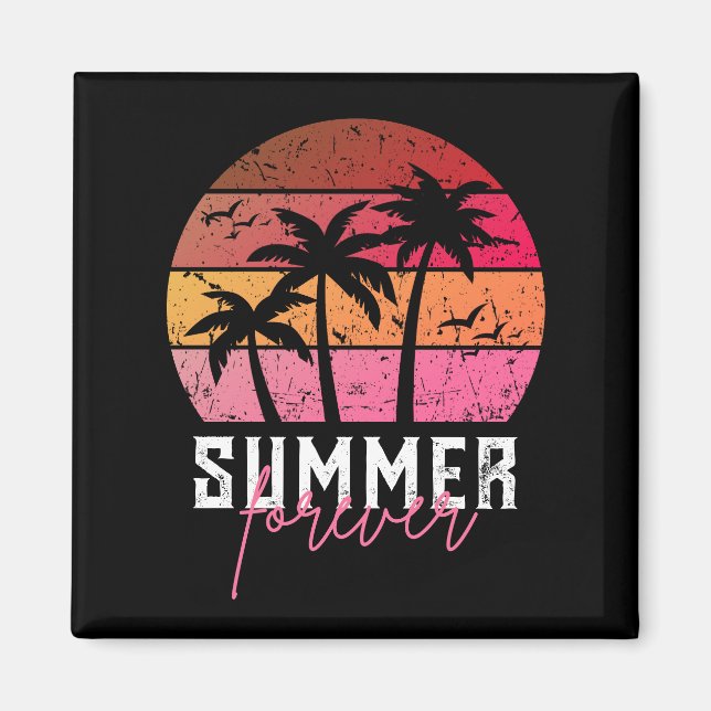 Summer Forever Vintage Retro Sunset Magnet (Front)