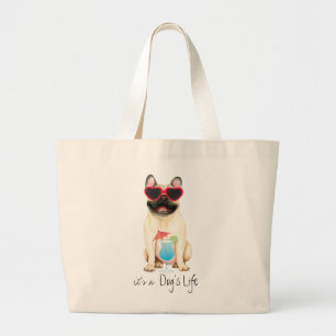 Summer French Bulldog Large Tote Bag