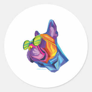 Summer French Bulldog Puppy Colourful  Classic Round Sticker