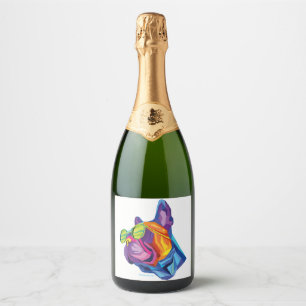 Summer French Bulldog Puppy Colourful Sparkling Wine Label