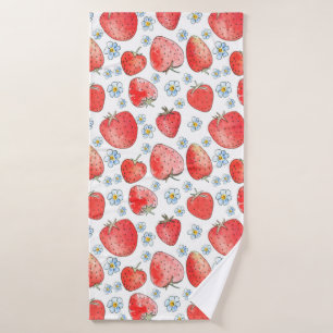 Summer fresh and bright strawberry pattern. Waterc Bath Towel
