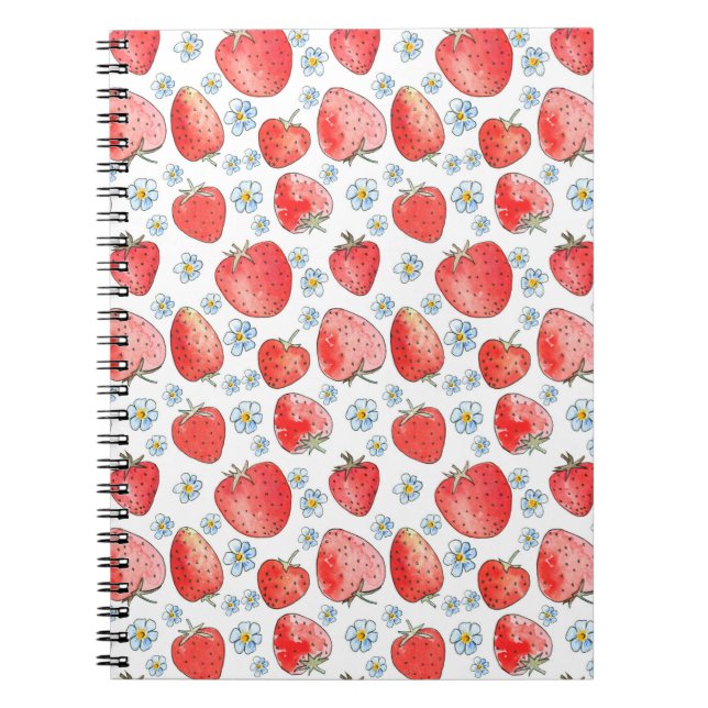 Summer fresh and bright strawberry pattern. Waterc Notebook (Front)